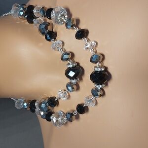 NWT Crown Trifari Black & Clear Faceted Bead Necklace Vintage Glam